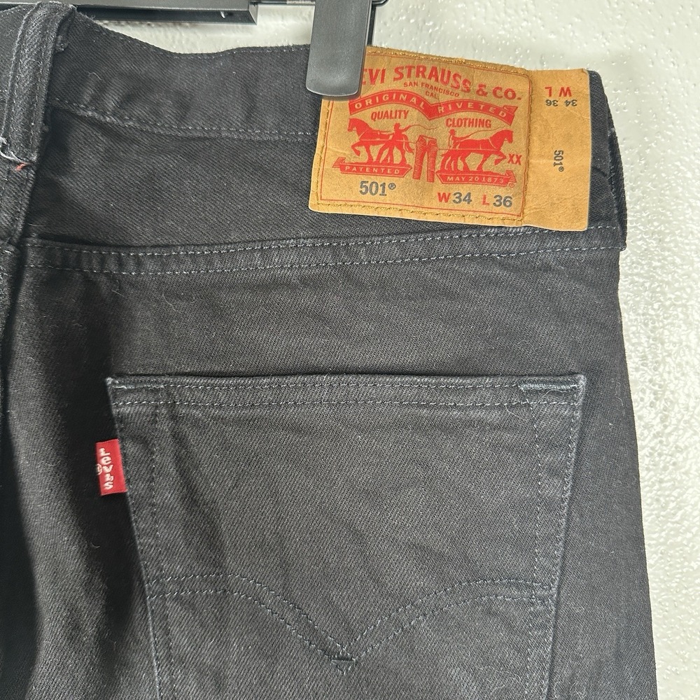 Levi's 501 Original Straight Fit Button Fly Black Jeans Mens Size 34x36 Classic - Picture 6 of 8